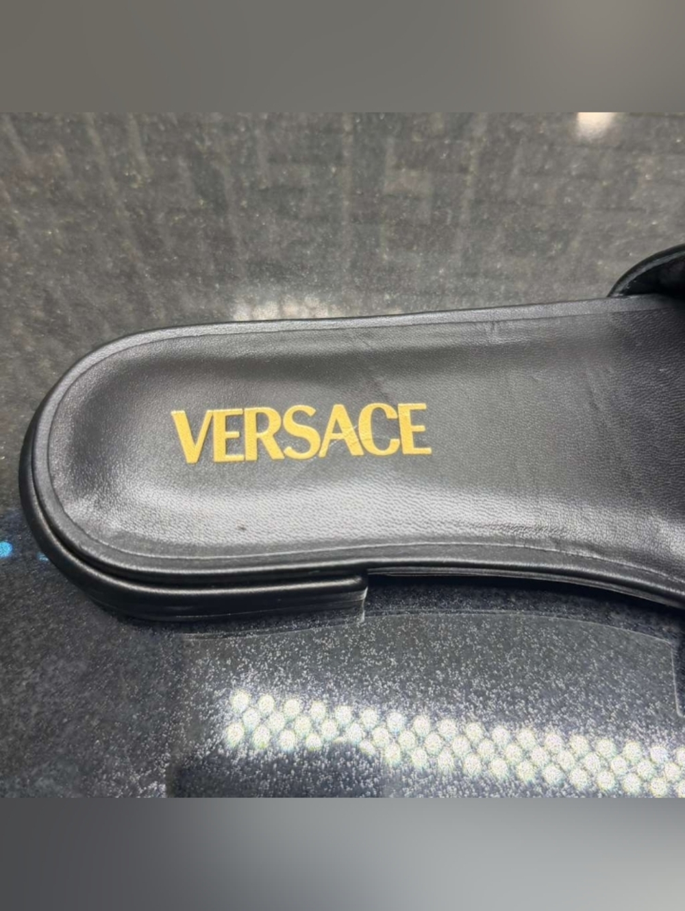 Versace Medusa Slide Sandals Black Leather Gold Logo Womens EU 38 US 8 New - Picture 9 of 13
